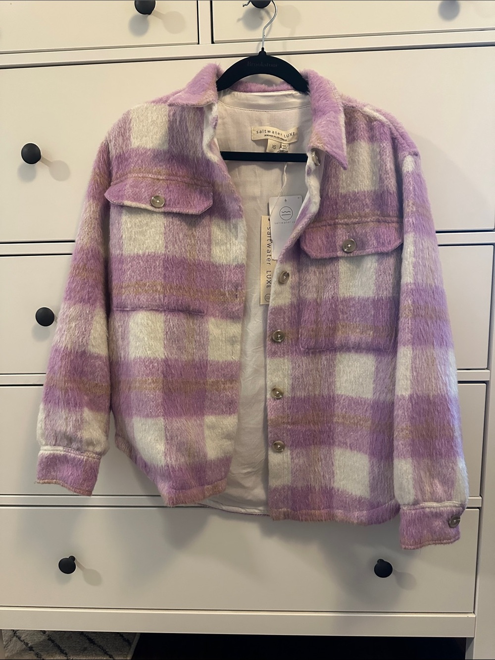 saltwater LUXE Lavender & Cream Plaid Shacket for Kids